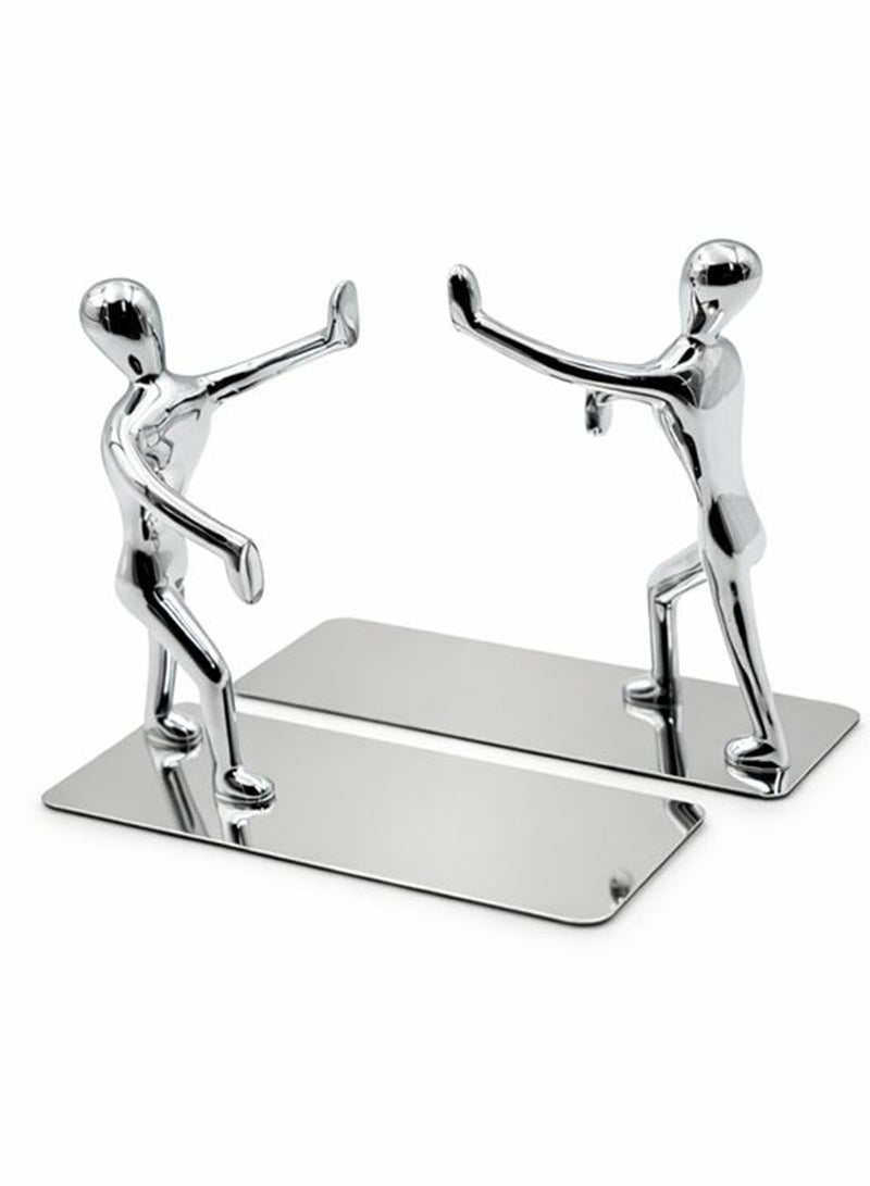BERAM Push Figure Set Heavy Metal Book Ends Modern Human Figurine Design Anti Slip Sturdy Book Holder for Home Office and Library Decor Bookshelf Organizer Study Table Accessory - Image 1